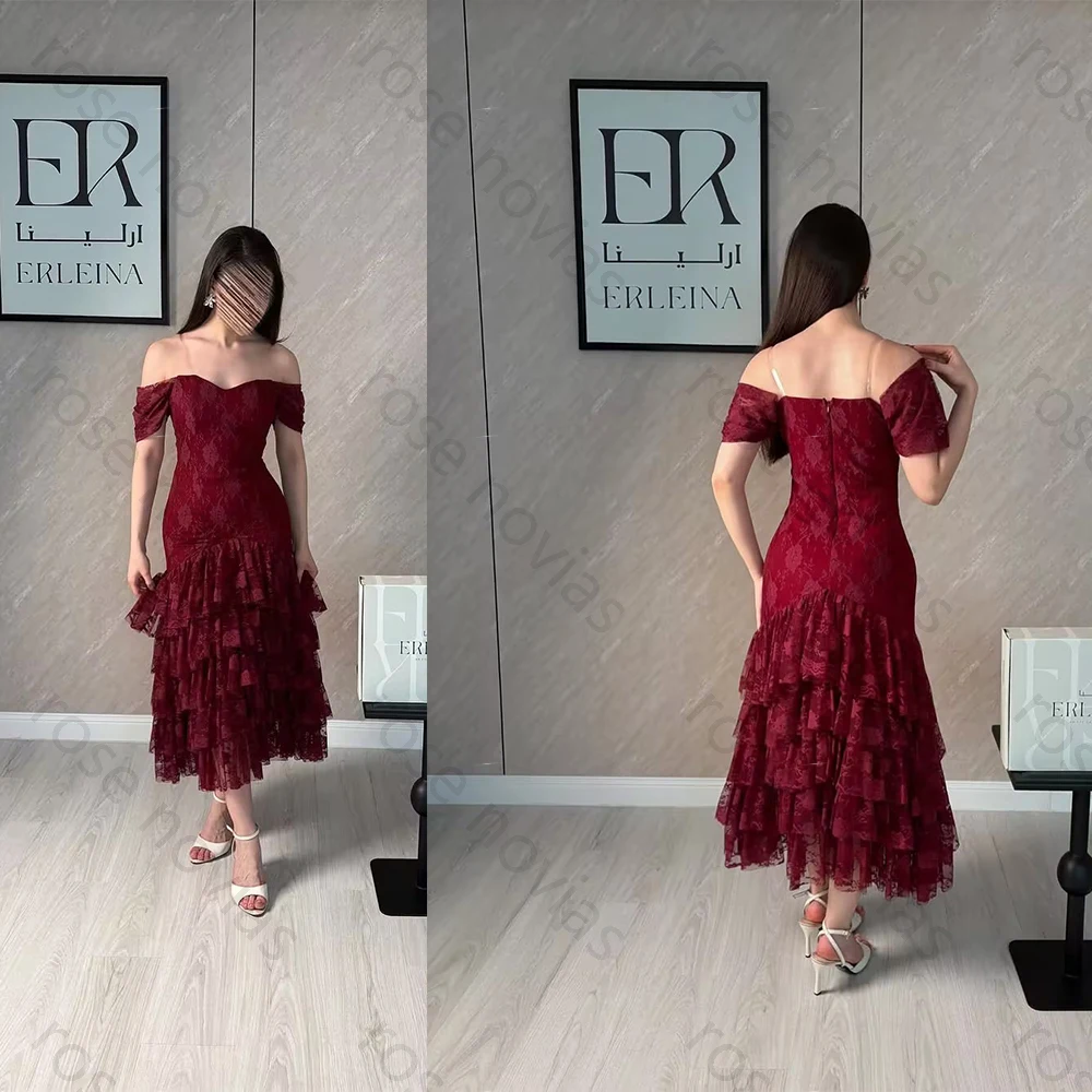 Customized Red Classic Elegant Evening Dresses Off the Shoulder with Lace for Floor-Length Long Dresses Bespoke Occasion Fashion