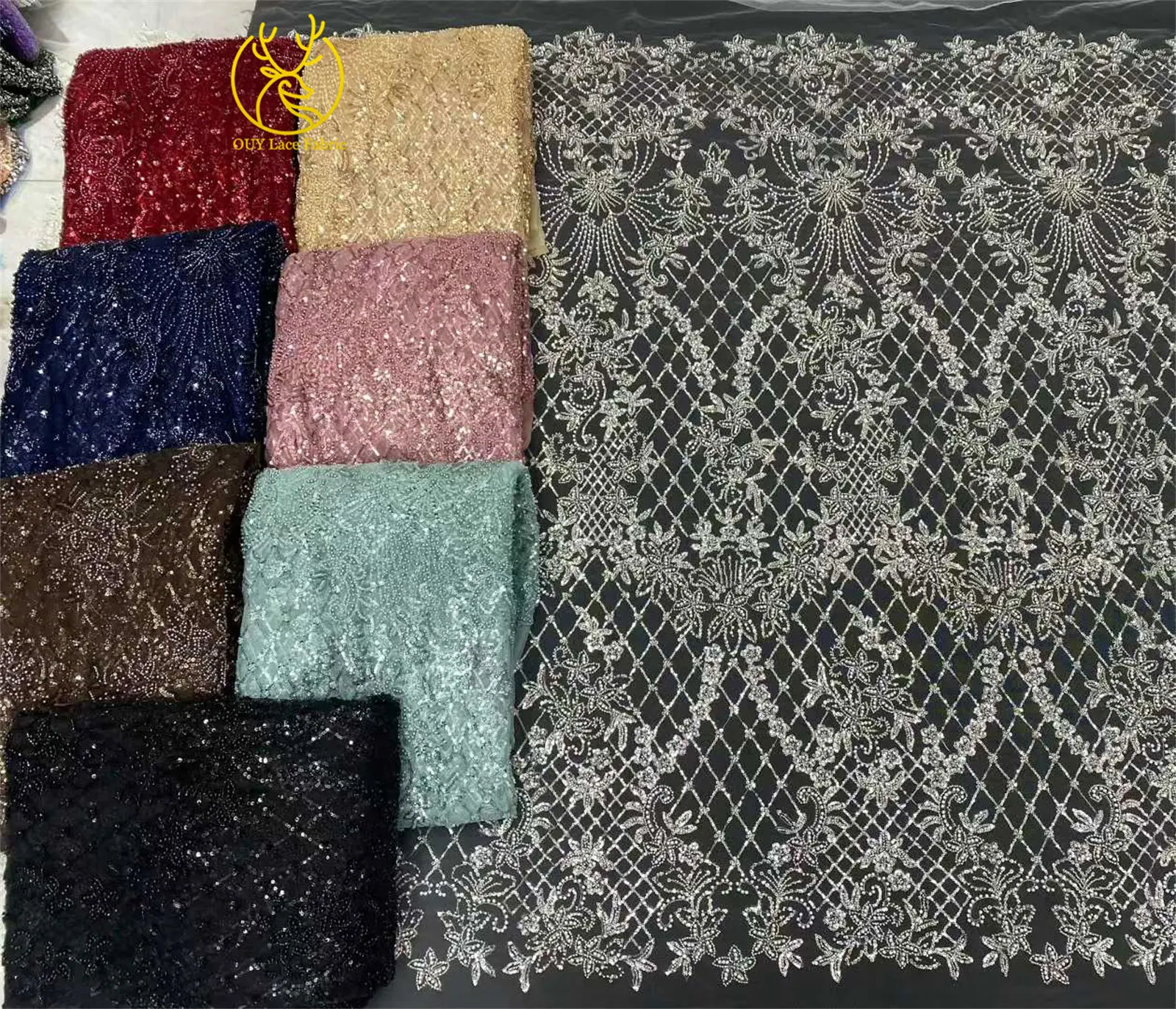 Roter afrikanischer Perlen-Spitzenstoff 2026, hochwertiger nigerianischer Pailletten-Spitzenstoff für Damen, Hochzeitskleid und Abendkleid, Nähen – Detail 24