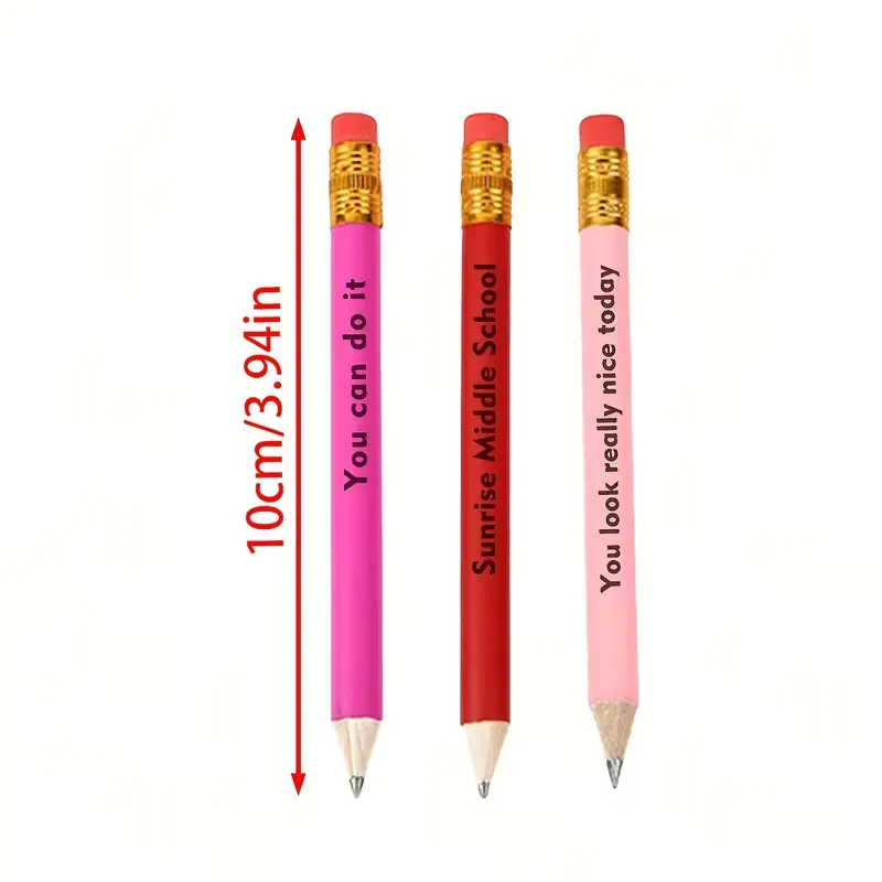 100pcs personalized custom pencils with name, logo, anniversary date, mini pencils with eraser, 4inch /10cm HB hexagonal golf pencils, suitable for school, office, gifts, weddings, back-to-school