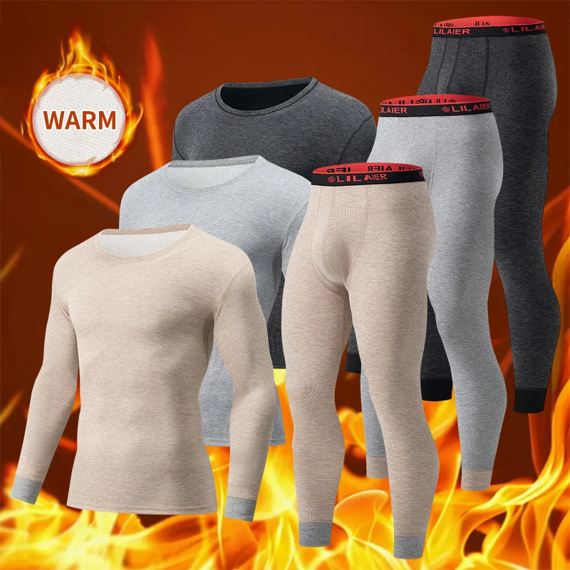 Set di biancheria intima calda da uomo in 2 pezzi autunno/inverno, moda fine pit strip, pantaloni comodi in vita elastica per giovani semplici e versatili