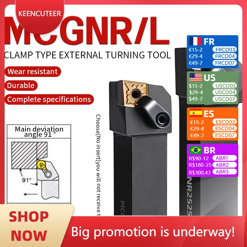 

MCGNR2020K12/MCGNR2525M12/MCGNR3232P12 external turning tool CNC machining tool and CNMG carbide insert series combination