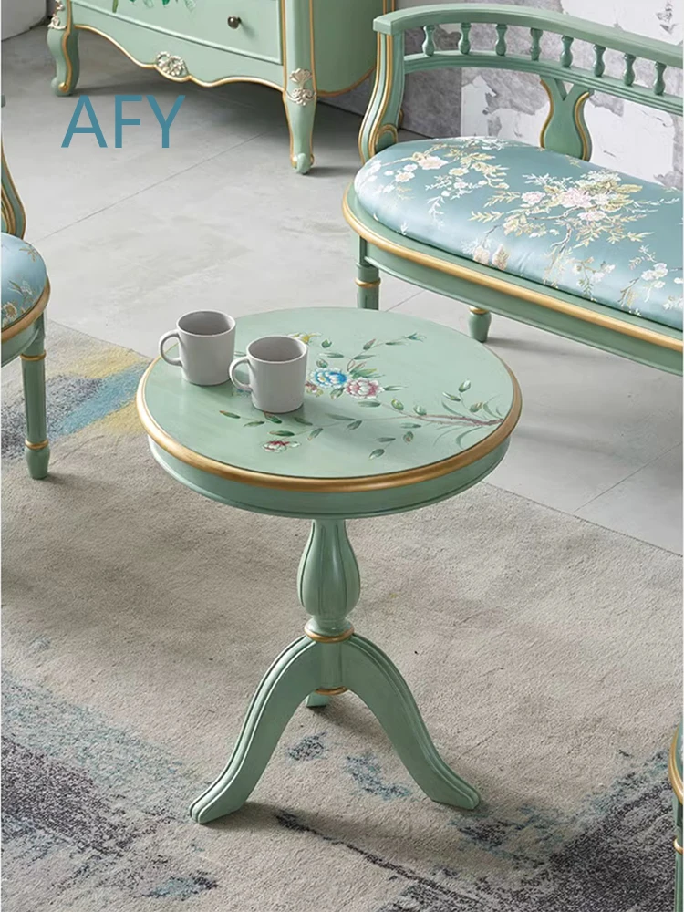 Luxury Solid Wood Round Table for Home Living Room Balcony Retro Sofa Side Coffee Table Furniture Desk Chair for Modern