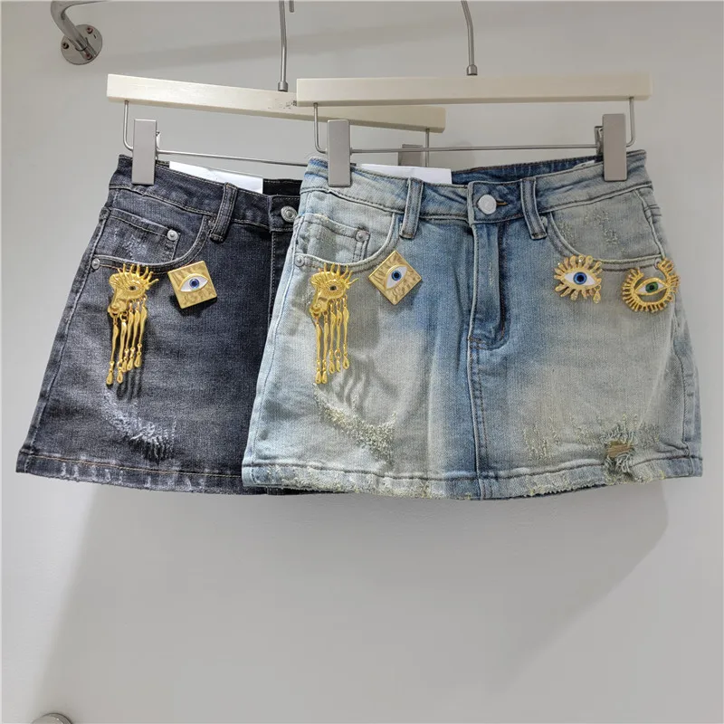 Spicy Girl Style Mini Skirt, Sexy A-line Denim Shorts for Women, Stretchy, Bodycon, American Retro, Slimming A-line Trendy Style