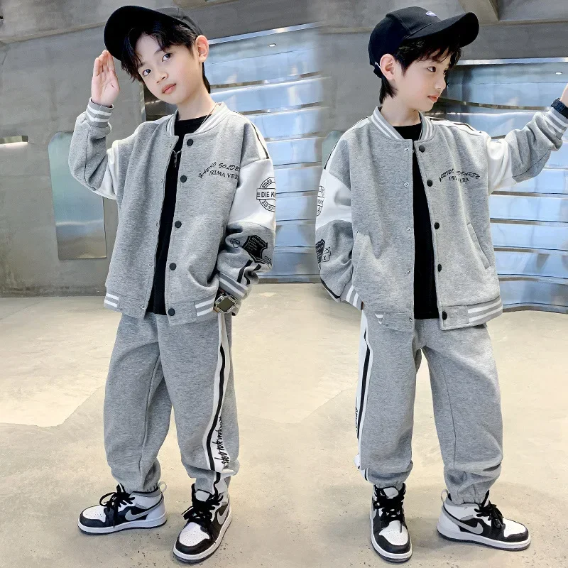 

Spring Autumn Boy Baseball Uniform Sets Kids Jacket Coat + Pants 2pcs Suit Hip Hop Children's Clothing Sports Tracksuits 4-14Y