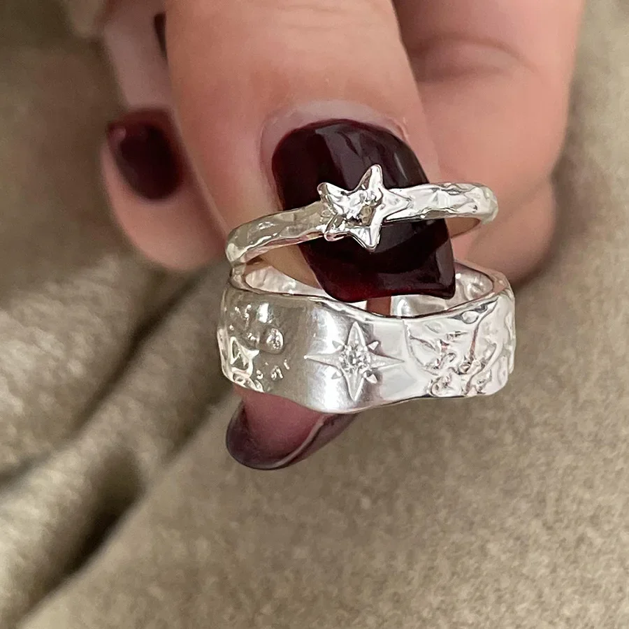 

XINYI Silver Color Star Rings for Women men Fashion Geometric Handmade Irregular Vintage Ring Party Christmas Gift
