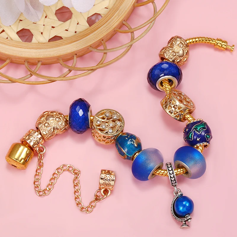 Blue Earth & Green Continent With Globe Pendent DIY Charm Brand Bracelet Fashion Jewelry For Women & Kid Making Gift New Desgin