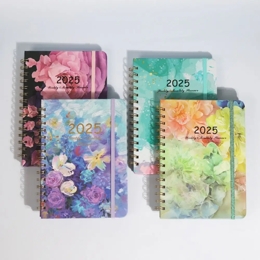 A5 2025 Agenda Planner Notebook Floral Paper 365 Days Notepad 140 Pages Elastic Band Design Business Notebook