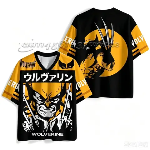 2026/27 Superhero Wolverine X‑Men Jersey Retro Comic Print Loose  Dad-son Streetwear Sports T‑Shirt Fan Apparel FamilyMatching