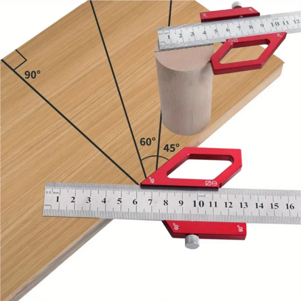 

45/60/90 Degree Angle Scriber, Woodworking Steel Ruler Positioning Block Center Locator, Woodworking Square Layout Diagram