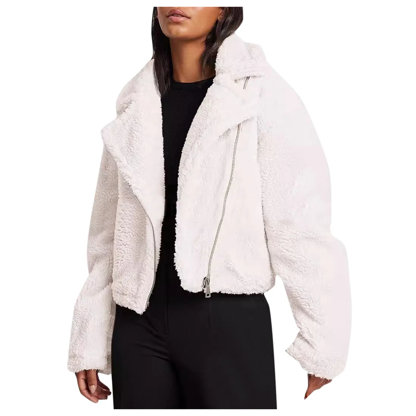 Plush Imitation Fur Jacket Solid Colour Oblique Zip Cardigan Tide Warm Coat Winter Thickened Lapel Pockets Jacket New in Coats