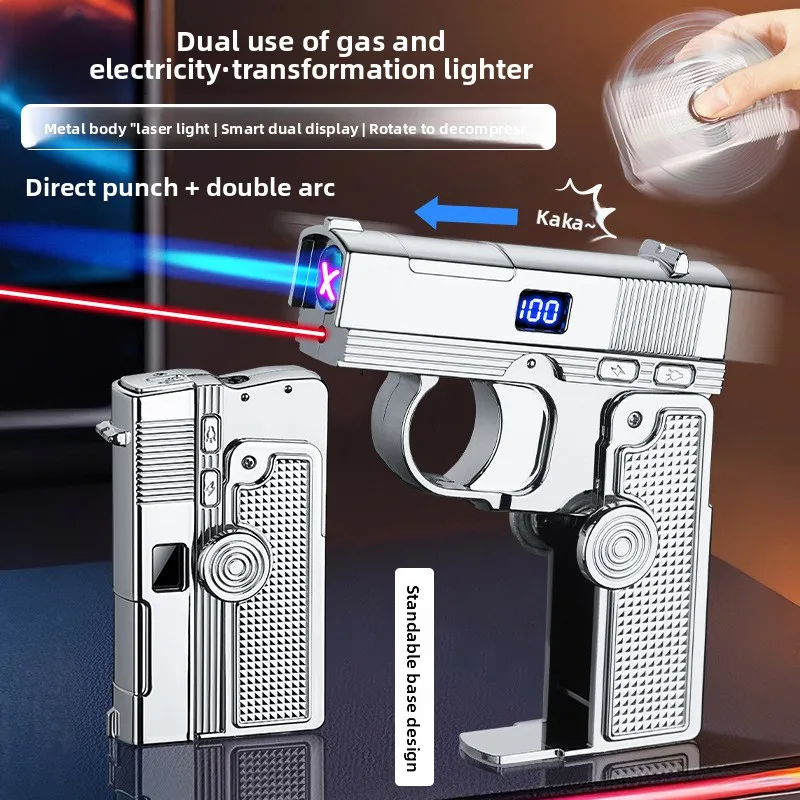 ولاعة لهب مزدوجة، ولاعة كهربائية متعددة الوظائف قابلة للطي على شكل مسدس لهب أزرق شاشة ديجيتال، هدية عيد الميلاد 2026