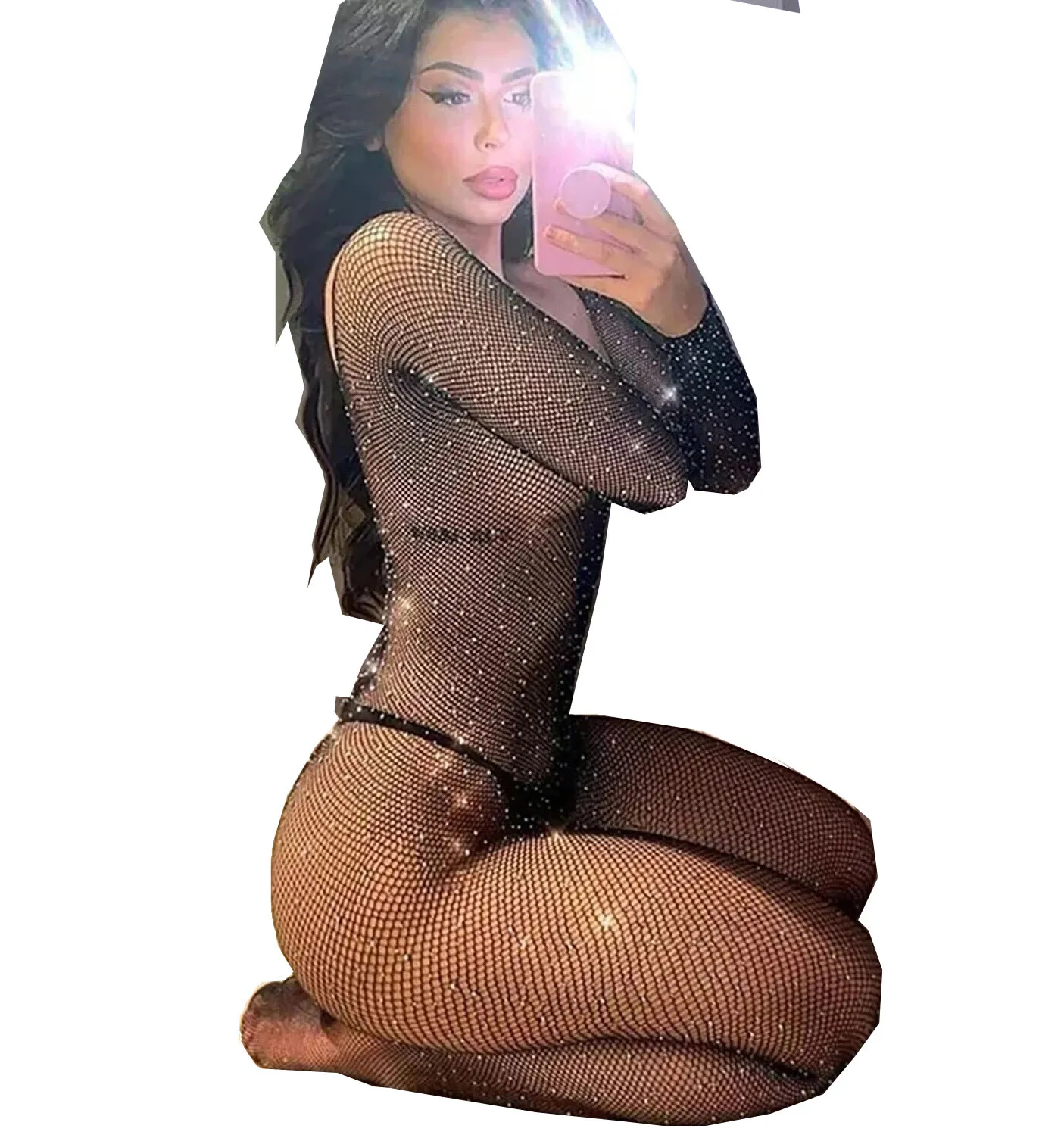 Plus Size Erotic Sexy Lingerie Bling Rhinestone Fishnet Bodysuit Transparent Sex Dress Women Mesh Tights Sexy Exotic Body Socks