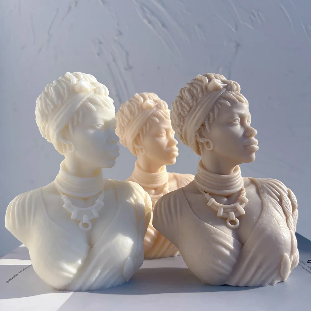 Afro Women Candle Mold African Female Goddess Bust Silicone Molds Beautiful Woman Wax Mold Home Decor