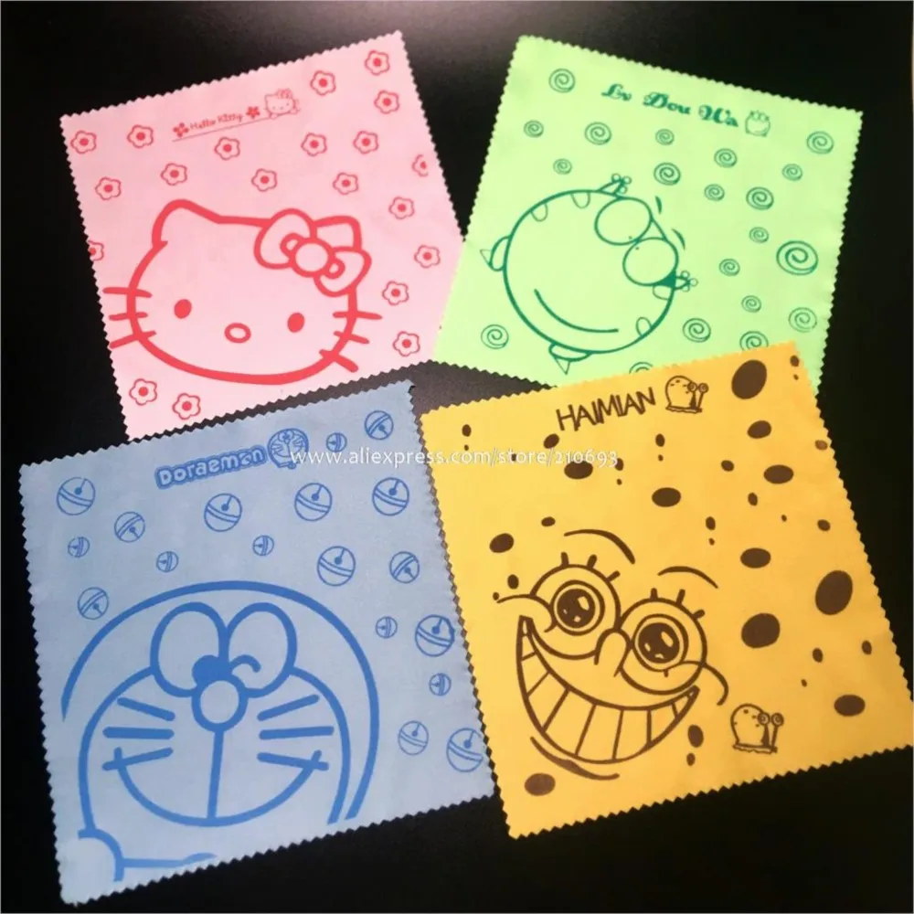 100pcs 15x15cm Cute Cartoon glasses eyeglasses cleaning cloth for lens camera screen clean quality Suede Fabric material