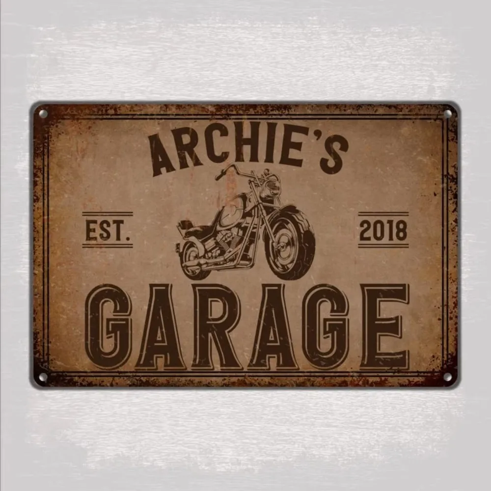 CIFbuy Personalisierte Motorrad-Garagen-Metallplakette, Individuelles Retro-Motorrad-Schild für Werkstatt, Wand- und Heimdekoration