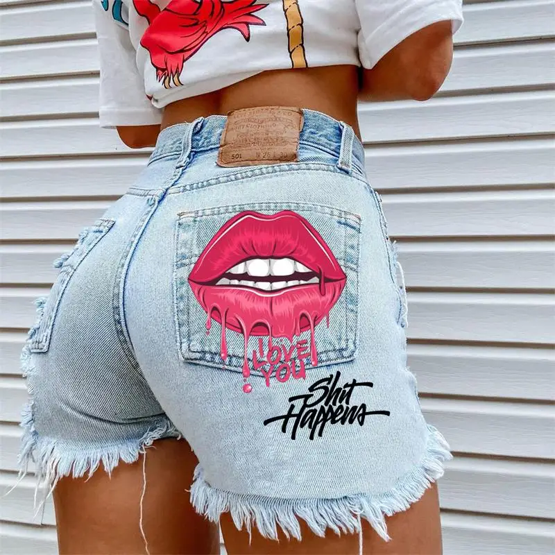 

Women's Denim Shorts 2024 Summer New Fashion Sweet High Waist Ripped Casual Plus Size Shorts