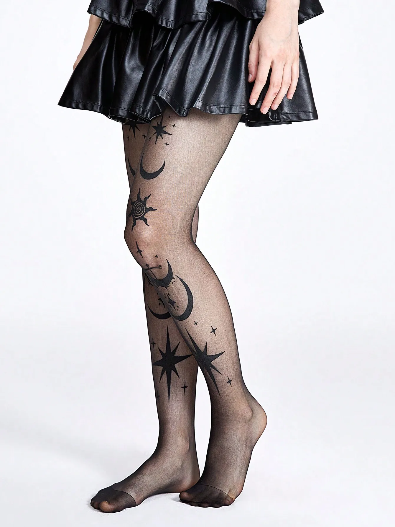 1 Fashionable and Personalized Star Moon Printed Silk Stocking, Women's Anti Hook Silk Stocking Pantyhose