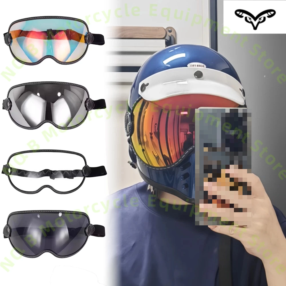 

Retro 801 Motorcycle Full Helmet Bubble Lens Strap Windproof Goggle Four Seasons Riding Helmet
