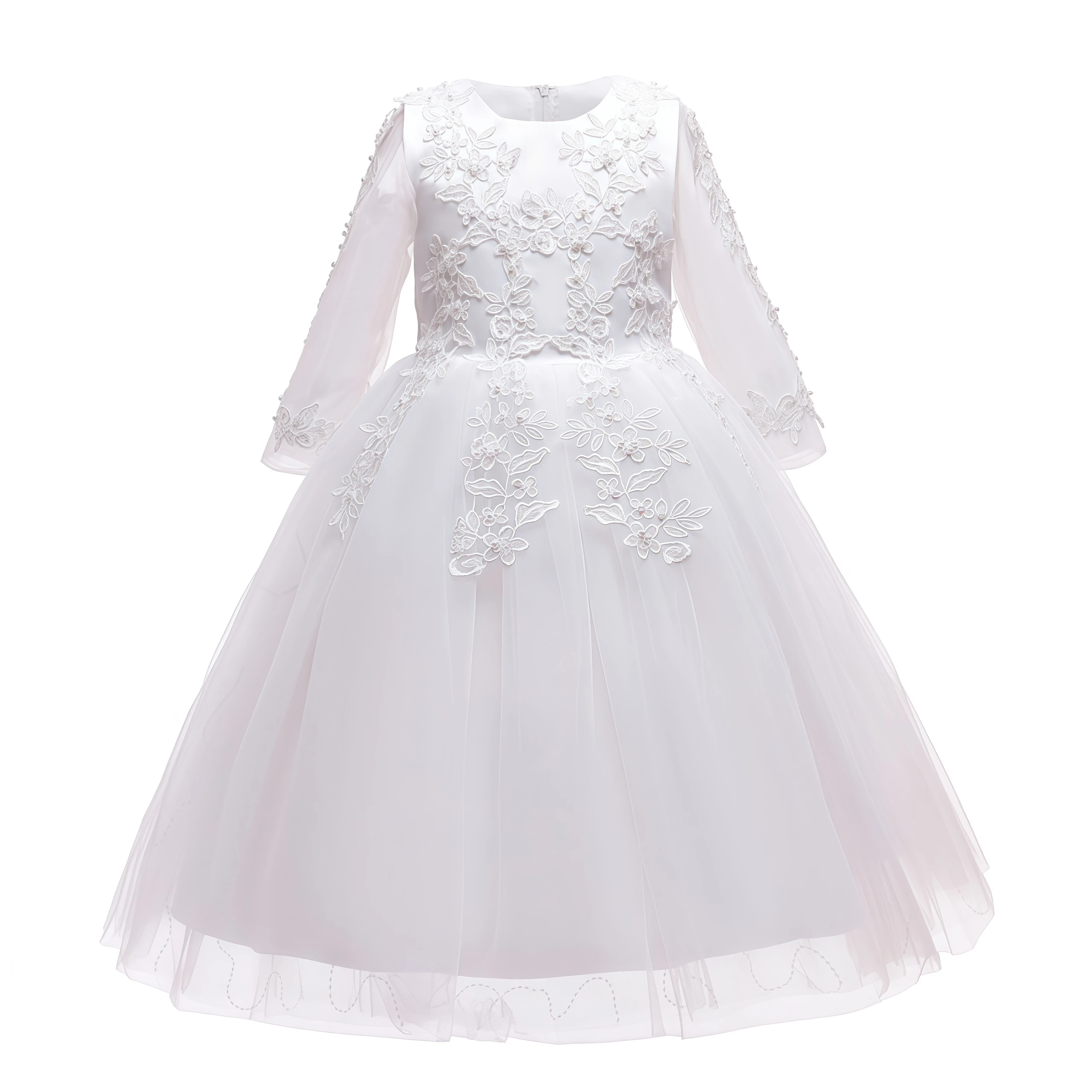 White Dress Flower Girls Bow Tulle Princess Dress For Children Birthday Party First Communion Wedding Festival Pageant Vestidos view 3