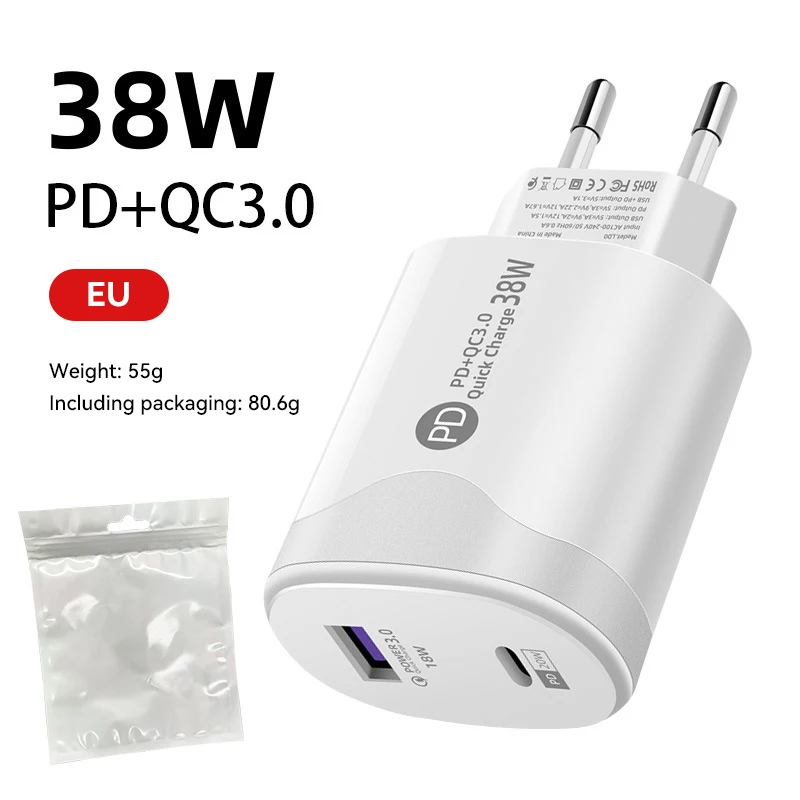 Xiaomi 38W Quick Charger USB Ultra Fast Charging Pd Head Multi Port Mobile Phone Adaptation For Iphone Android European Standard