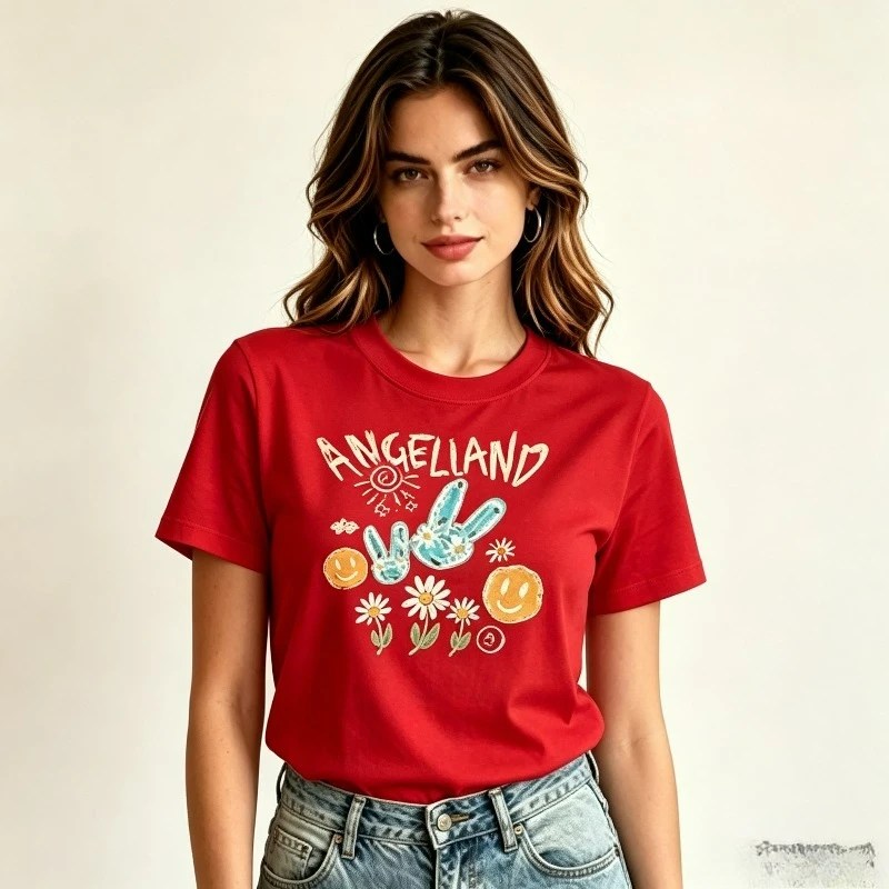 Sun Daisy Smile Letter Print Women T-Shirt 100% Cotton Regular Fit Round Neck Short Sleeve Casual Tee for Daily Streetwear