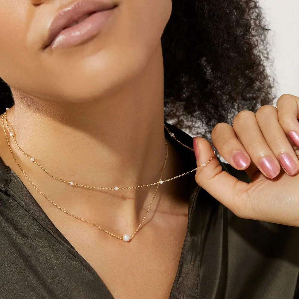 DPLAOPA 925 Sterling Silver Collar Demi Freshwater Pearls Choker Long Chain Necklace Cubic Zirconia Fine Jewelry Gift