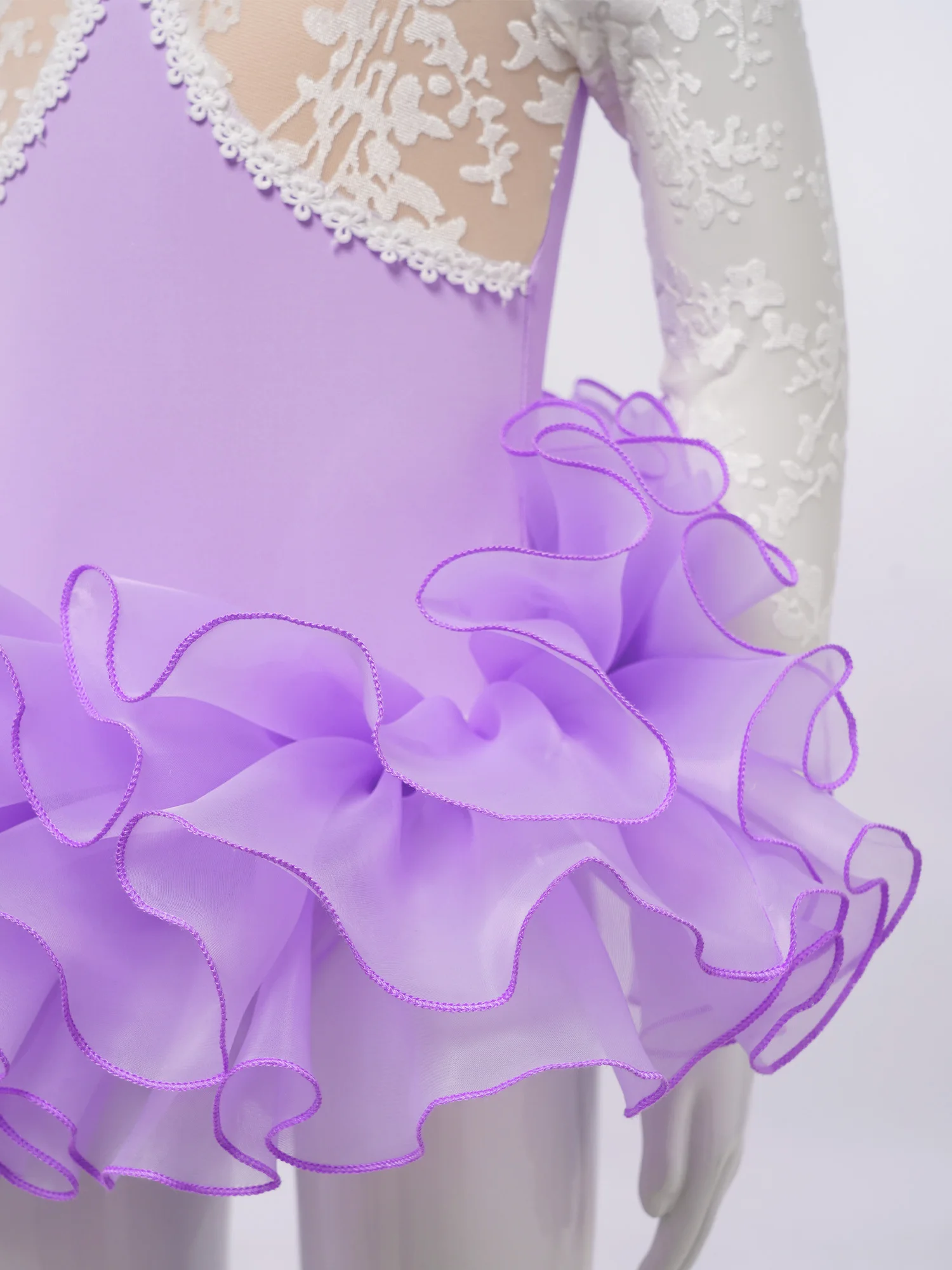 

Kids Girls Ballet Dance Dress Gymnastic Leotard Lace Mesh Jacquard Long Sleeve Dance Bodysuit+Skirts Ballerina Fairy Party Dress