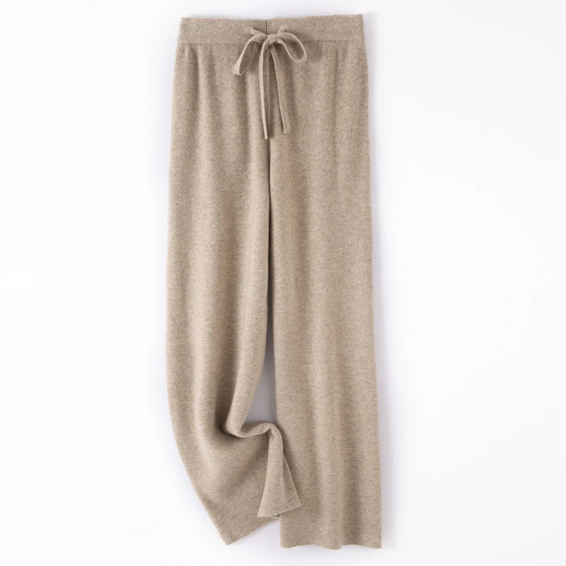 Pantalon tricoté à jambes larges pour femmes, 100% laine, confortable et doux, long, automne et hiver, vente chaude