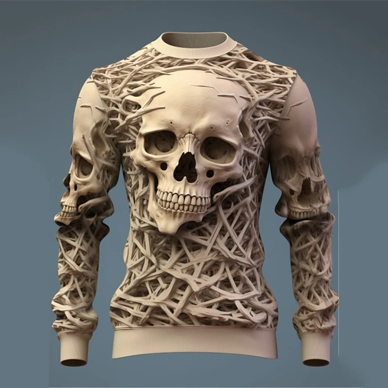 3D Printing Skull Pattern Male Hoodies S-2XL Large Size Men\'s Clothing O-neck Comfortable Clothing Dazzling Cool Formal Wear Top