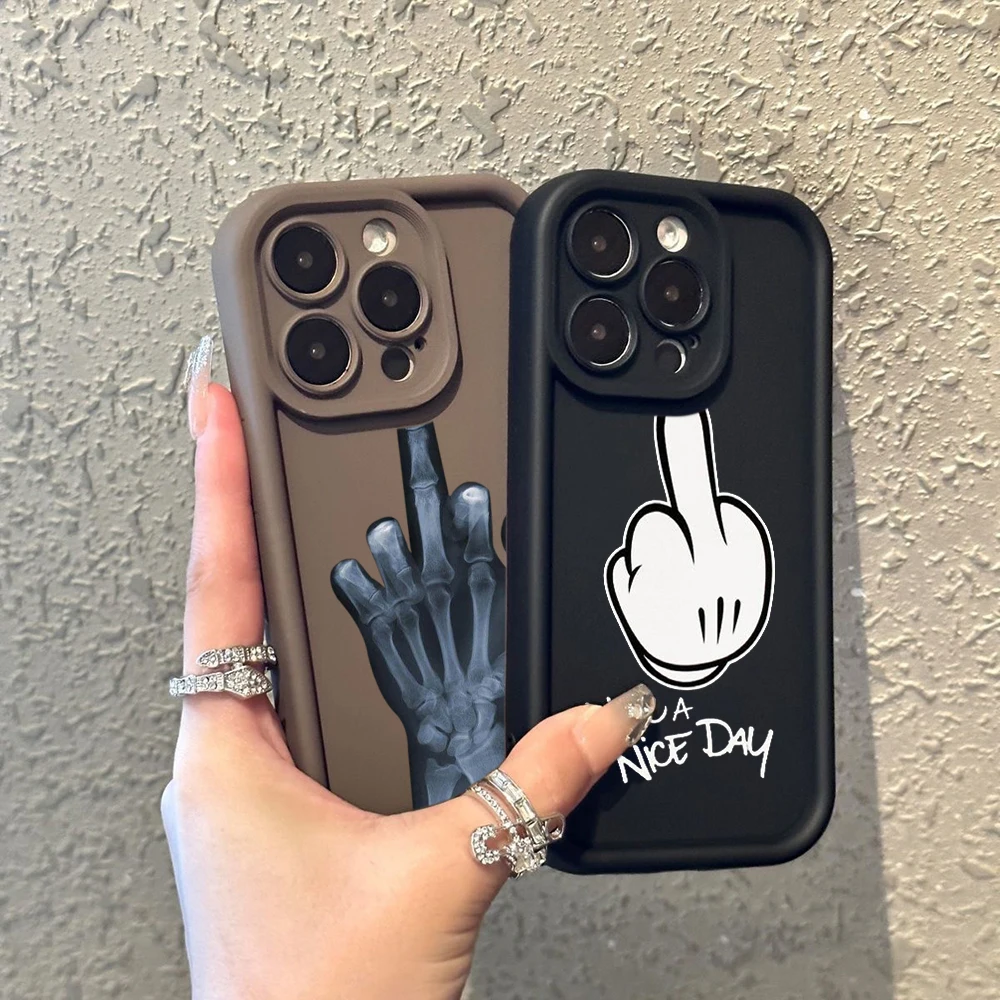 TPU Soft Phone Case for iPhone 11 12 13 14 15 Pro Max XR Angel eye Case SS56 Mickey Cartoon Middle Finger Shockproof Back Cover