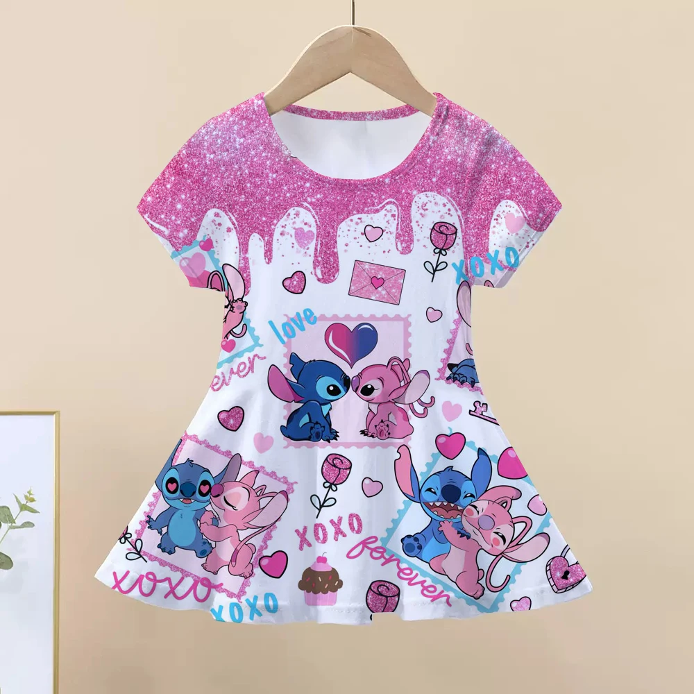 

Summer Hot Sale Disney Blue Pink Stitch Girl Birthday Party Casual Dress Dress 3D Printed Love Cartoon halloween disney