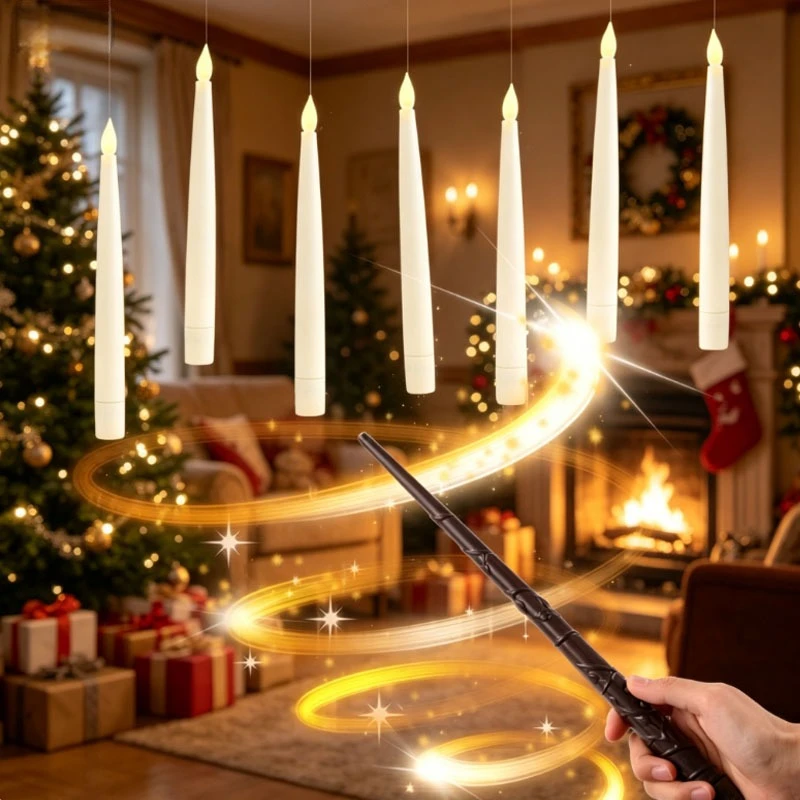 New Wireless Remote Magic Floating Candles with Wand Control Realistic Flickering Flameless LED for Halloween Home Decor Party