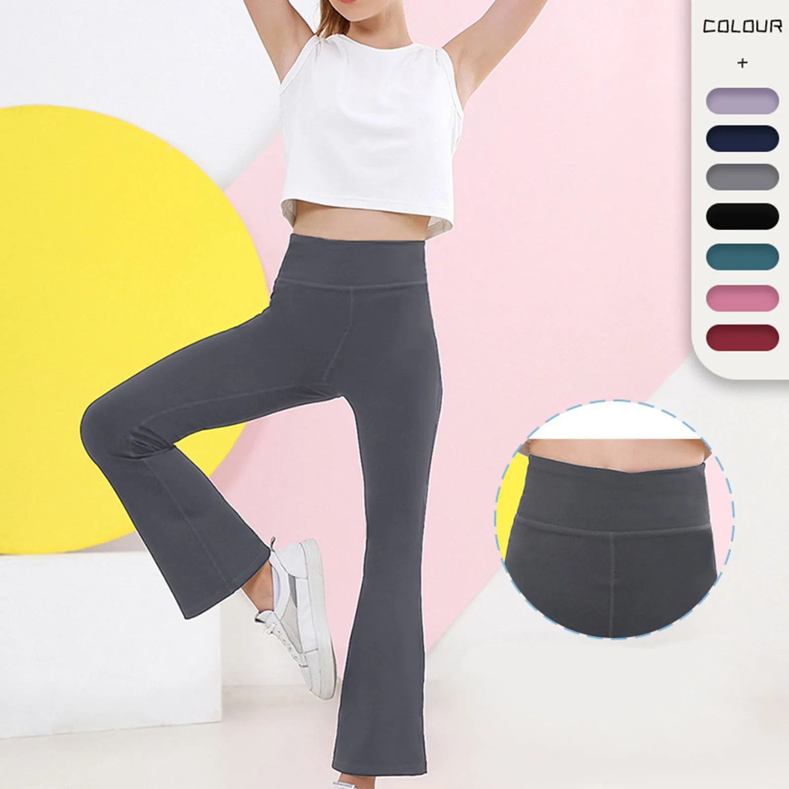 

Children'S Wide-Leg Pants Girls' Sports Elastic Slim Dance Training Clothes Yoga High Waist Bell-Bottoms 2024 Hot Selling Outfit