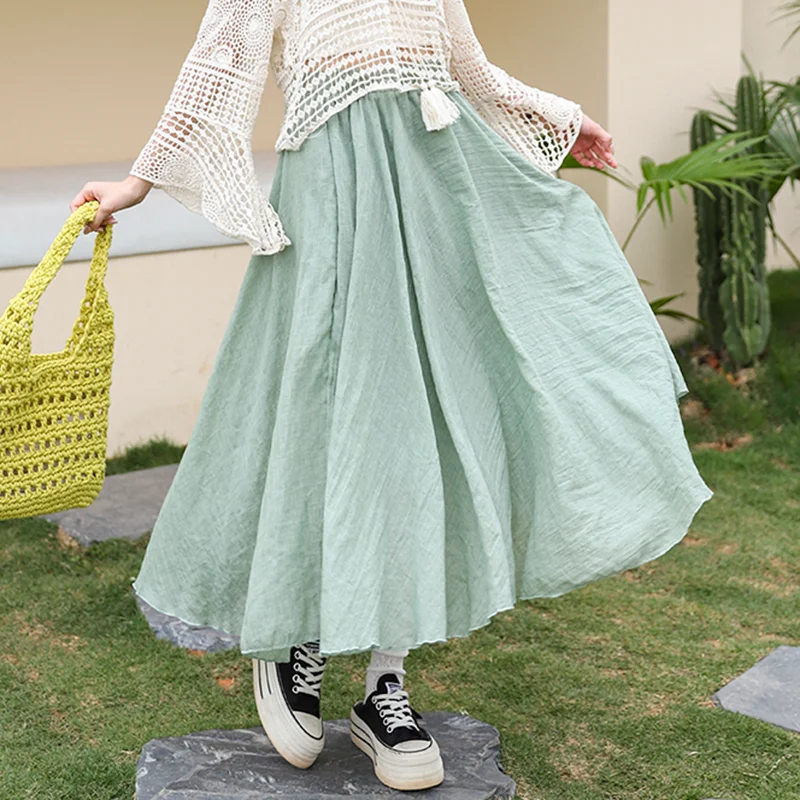 

Retro Lazy Sle High Waist Cotton Linen Skirt Women Summer Dance Skirt Midi Skirt Full A-Line Skirt Casual Chic