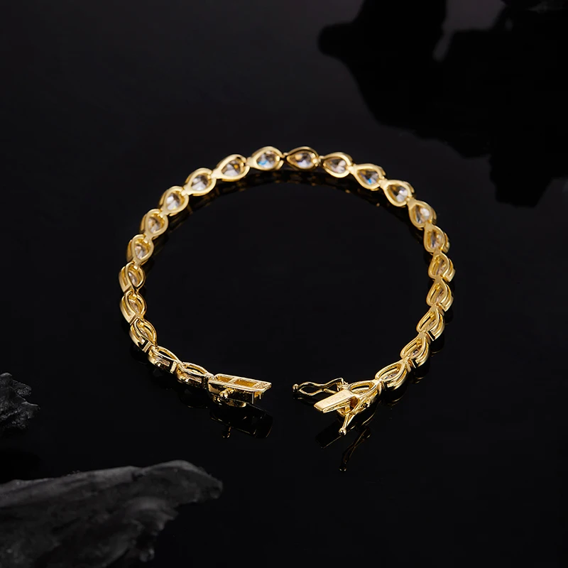 Smyoue مطلي 18K الكمثرى قطع الزركون مويسانيتي سوار للتنس للنساء الرجال 4*6 مللي متر الأحجار الكريمة الفاخرة سلسلة الزفاف النقي S925 الفضة