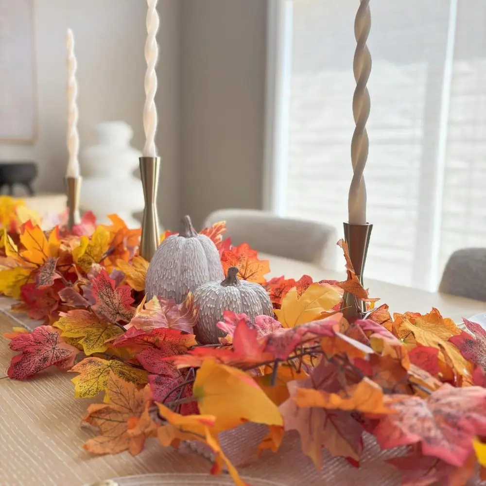 إكليل كرمة الخريف الاصطناعي، بطول 177 قدمًا، أوراق القيقب، ديكور الخريف، عيد الشكر، المنزل، الزفاف، الموقد، عيد الميلاد #2