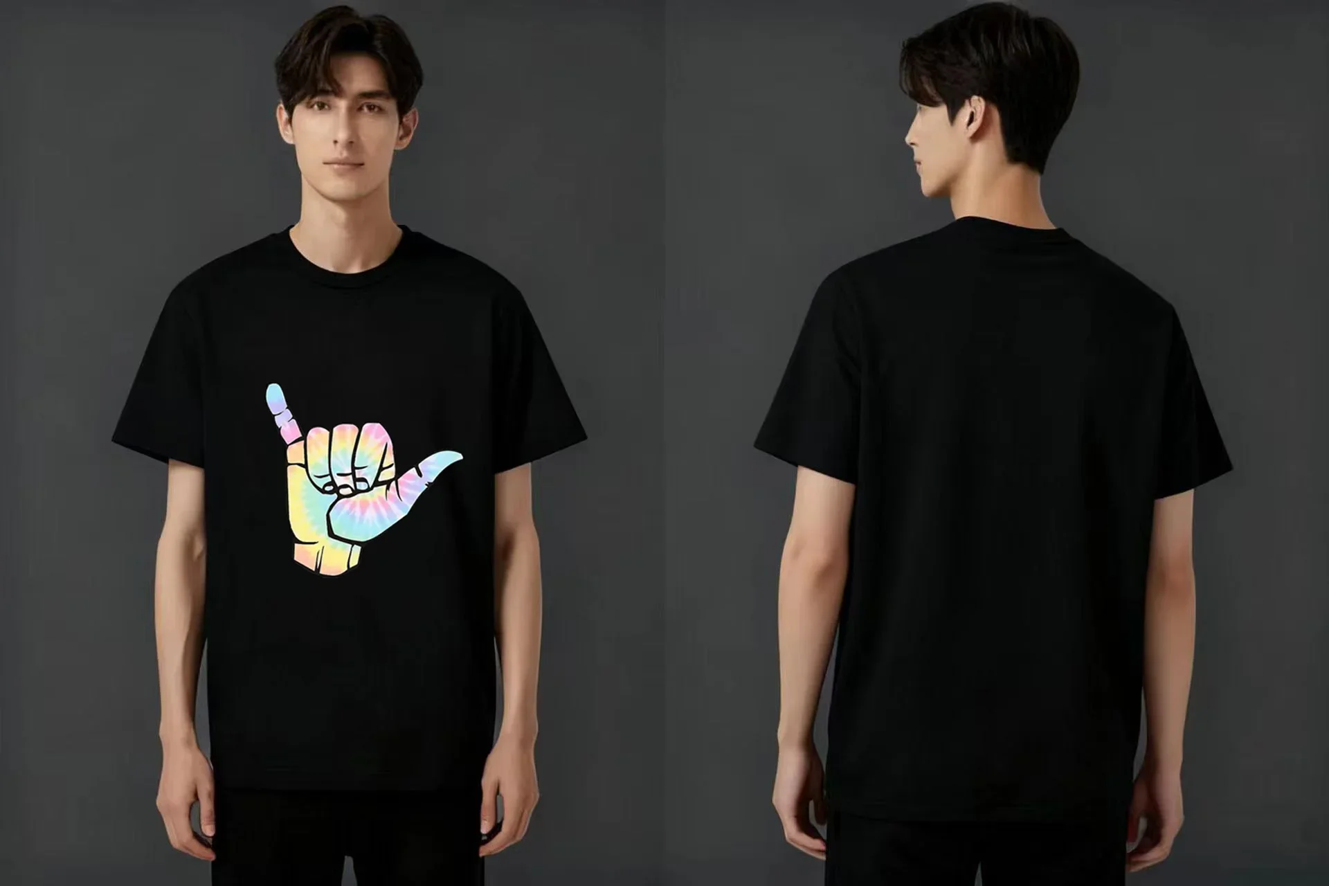 2025 جديد مريح شاكا علامة اليد طباعة تي شيرت ملون التعادل صبغ نمط للجنسين عادية كم قصير تي شيرت للرجال والنساء