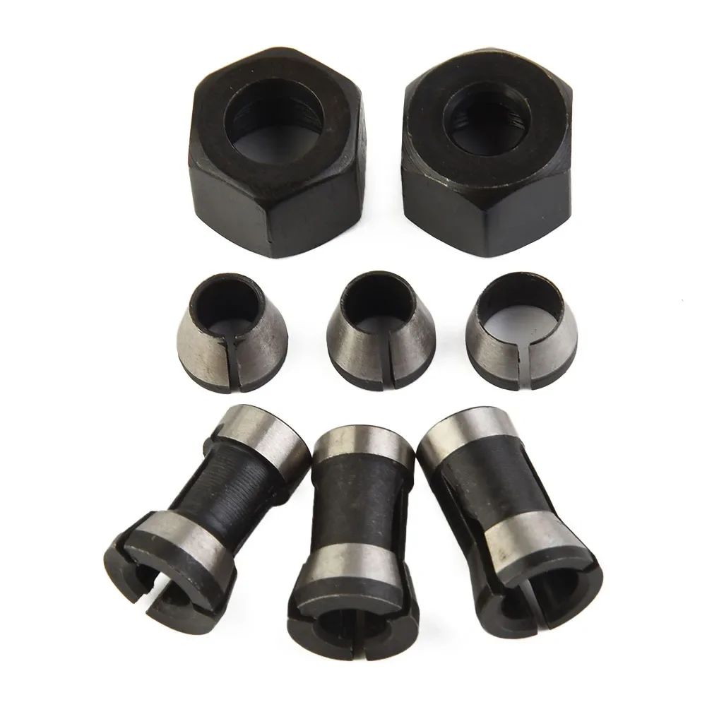 6Pcs Router Bit Collet Chuck Adapter Set with 2 Nuts for Use in CNC Routers Engraving Machines and Wood Trimming Applications