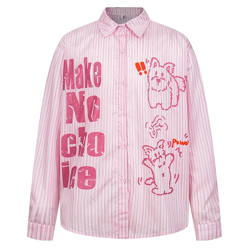 

Мужская полосатая рубашка из лиоцелла с длинными рукавами и красочным буквенным принтом в стиле Харадзюку на пуговицах, повседневные свободные летние уличные топы