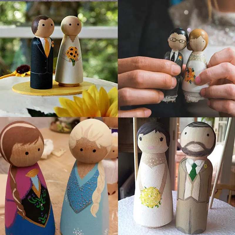 35-90MM Unfinished Wooden Peg Dolls Peg People Wooden Figures Decor Peg Doll People for DIY Art Craft Painting Peg Game