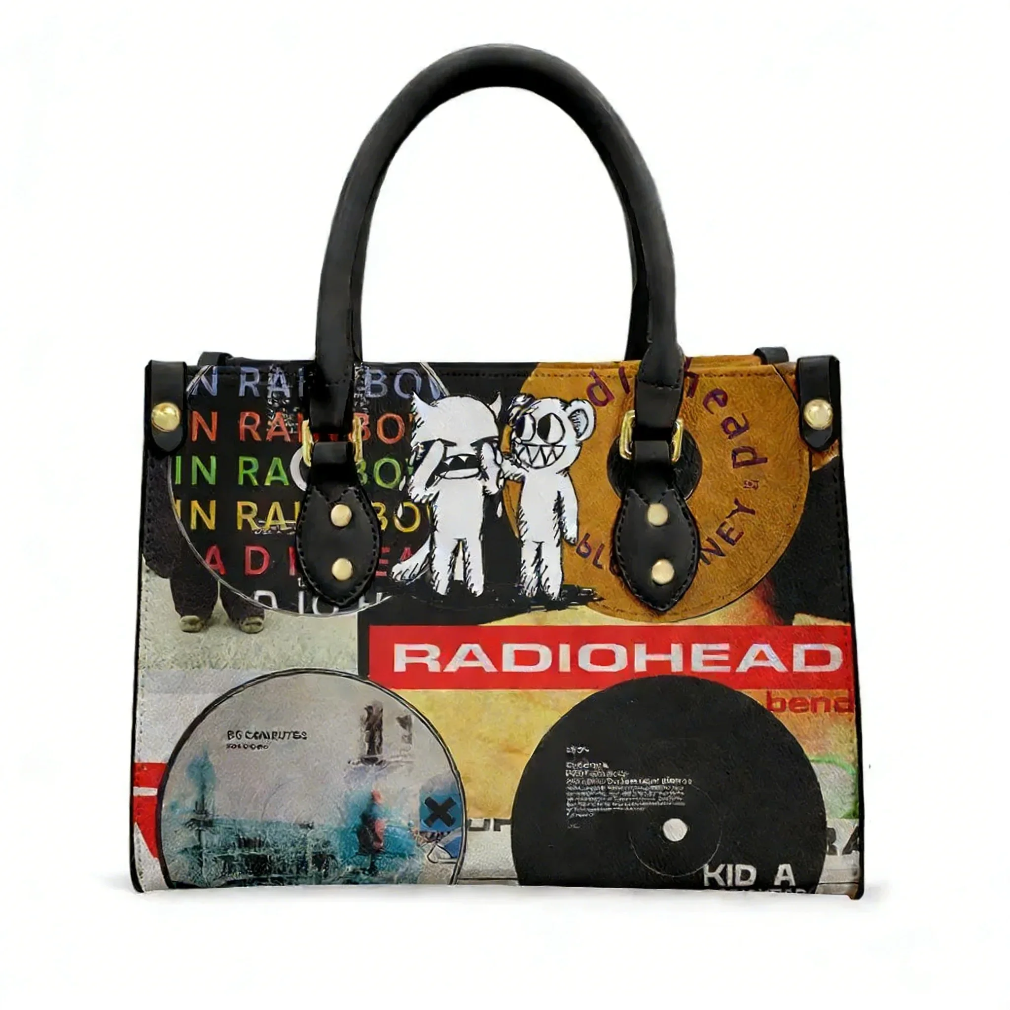 

Radiohead Rock Band Tote Bags Purse Women Man Personalized Text Image PU Leather Customized Handbags Commuter Shopping Gift Bags