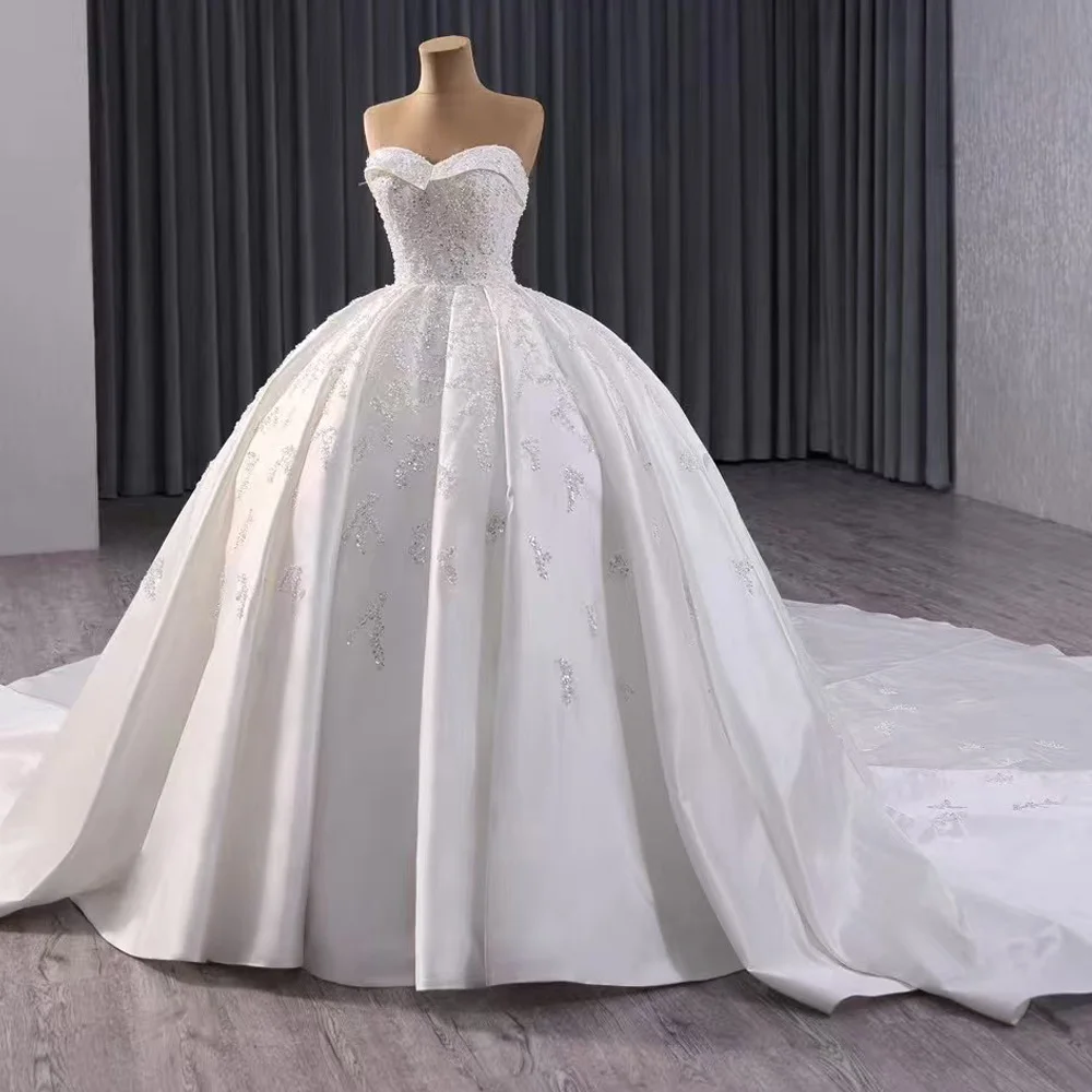 

Sweetheart Elegant Sleeveless Wedding Dress Lace-Up Back Sequined Customizable Robe De Mariée For Women