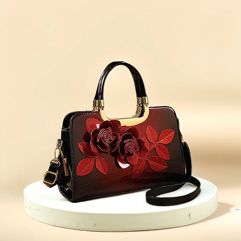 

Gradient color handmade three-dimensional decal handbag, glossy patent leather single shoulder tote bag, crossbody bag