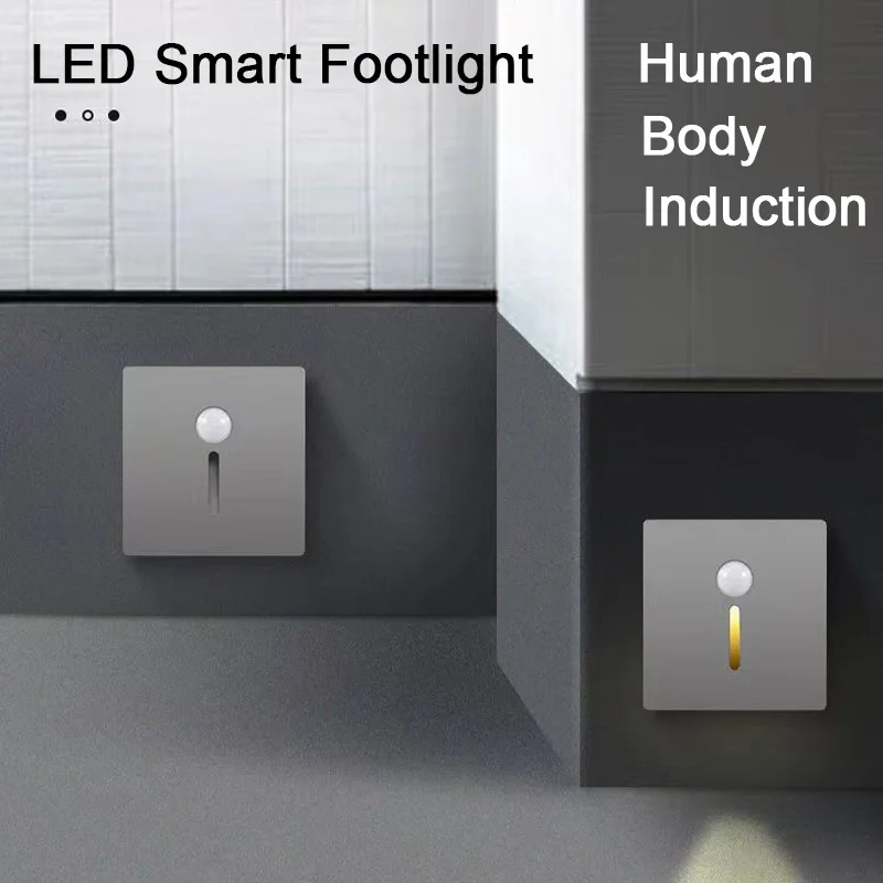 Smart Motion Sensor LED Stair Footlight Indoor Outdoor Stair Wall Lamp Recessed LED Step Light Staircase Bedroom Decoration