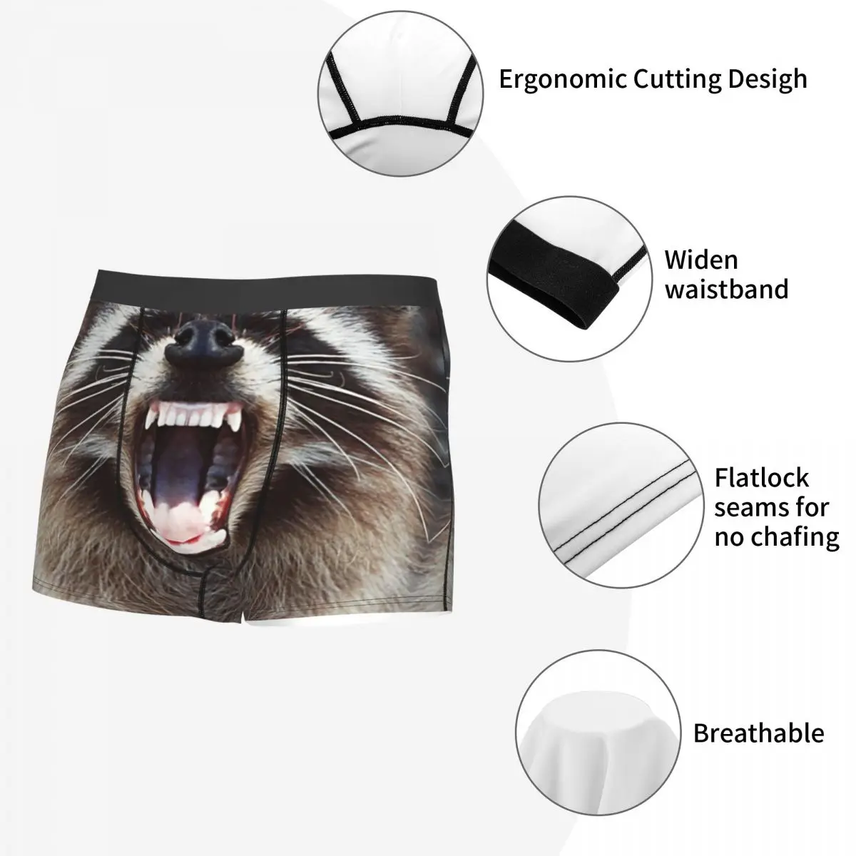 Custom Sexy Male Sexy Raccoon Snarling Underwear Trash Panda Racoon Boxer Briefs Stretch Shorts Panties Underpants