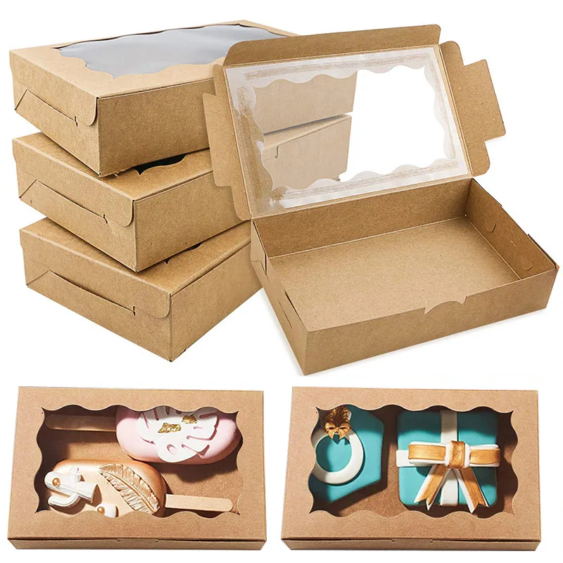 Rectangular kraft paper window box Candy macaron dessert box Christmas wedding party gift box wj07