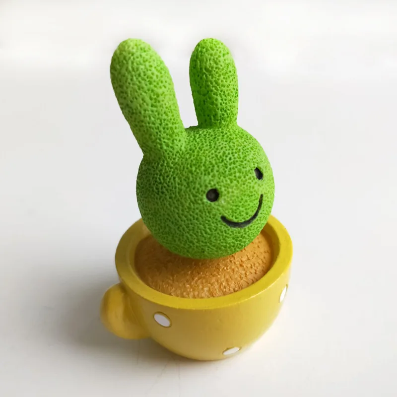 1 Set of 4 Resin Succulent Cactus Mini Green Plant Cute Shaking Head Spring Car Console Accessories Ornament Interior Decoration