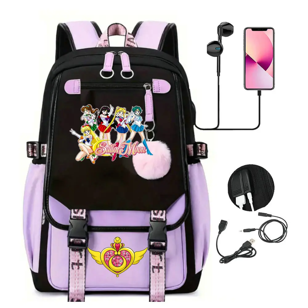 

Sailor Moon Anime School Bag Fashion Book Backpack Trendy College Cool Female Plaid Backpack Women Laptop Bag Best Gift