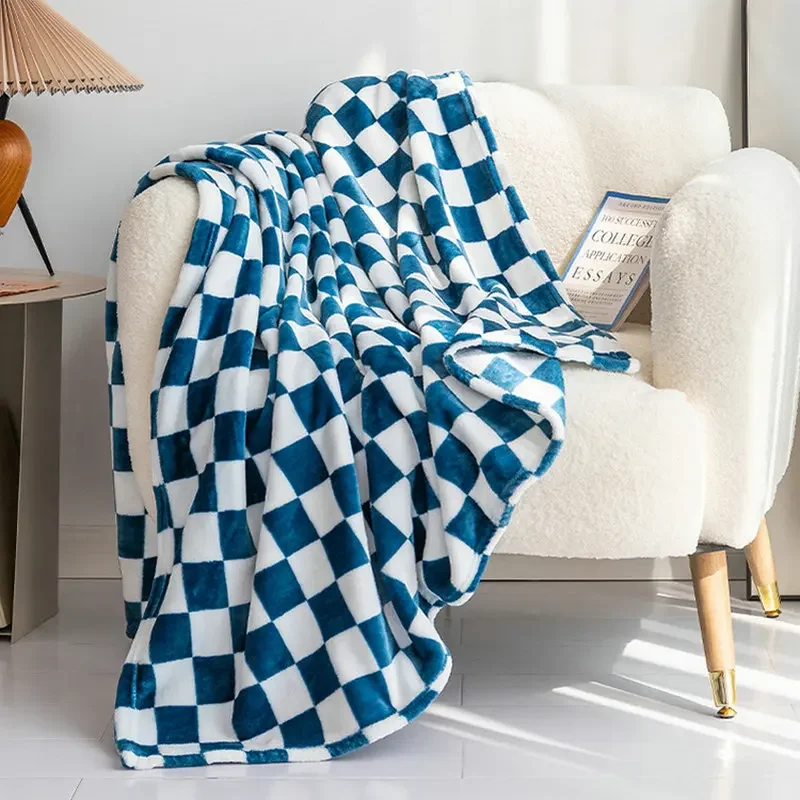 Retro Checkerboard Plaid Flannel Blanket Super Soft Warm Throw Blanket Office Sofa Cover Bedspread Gift Blankets