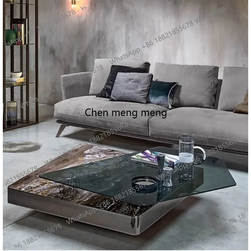 

Italian Minimalist Rotating Coffee Table Set Designer Villa Living Room Irregular High-Low Luxury Stone Coffee Table